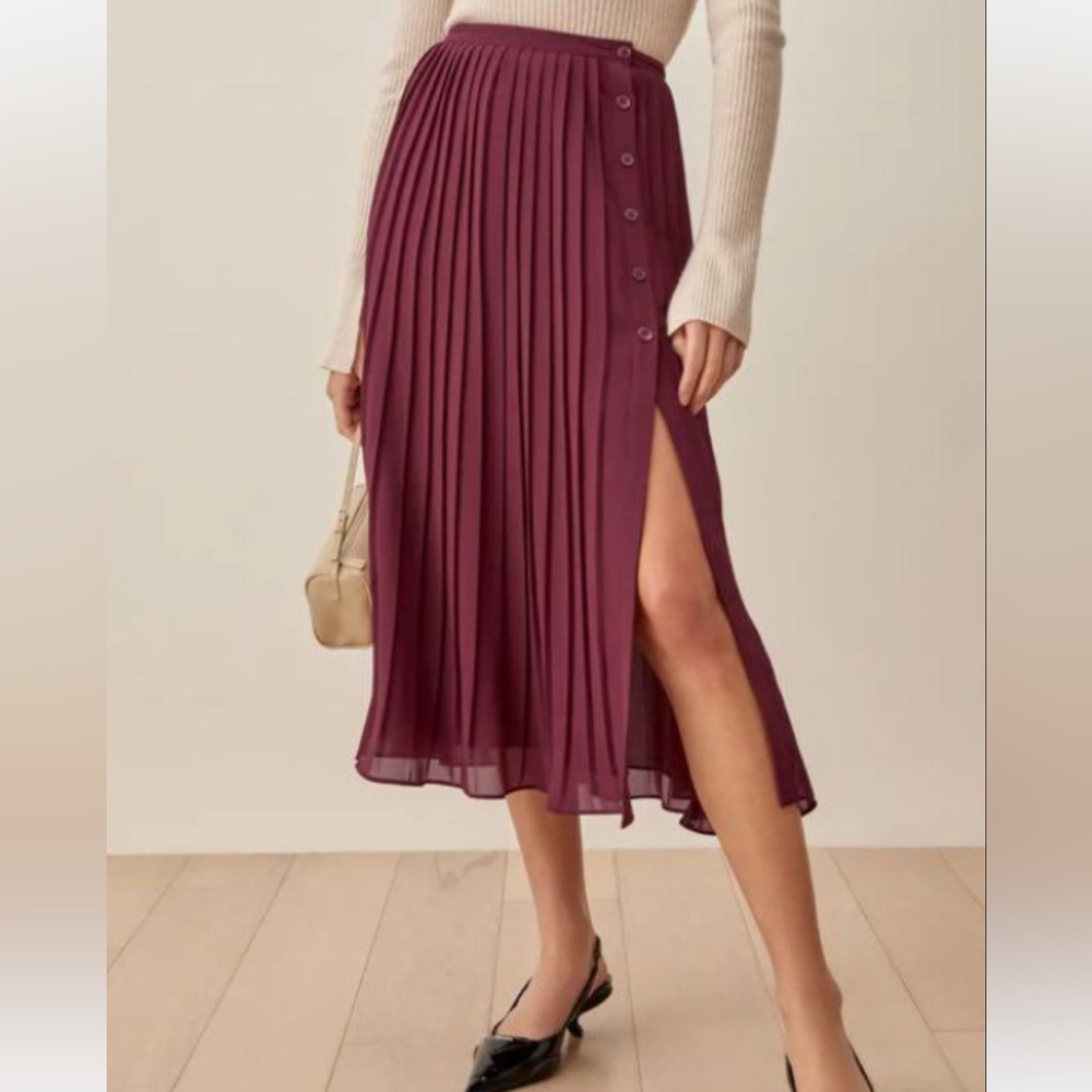 Reformation Verona pleated midi skirt maroon dark red burgundy size XL